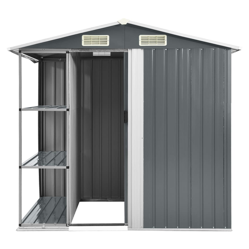 vidaXL vidaXL Garden Shed with Rack Grey 205x130x183 cm Iron - Garden Shed