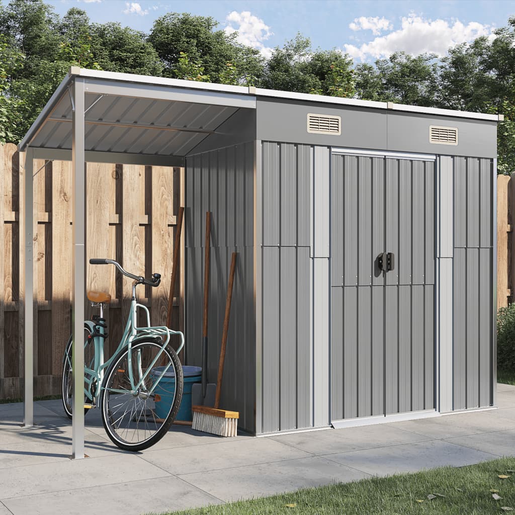 vidaXL Garden Shed with Extended Roof Green 277x110.5x181 cm Steel - Garden Shed from vidaXL