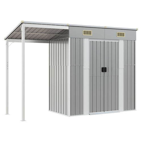 vidaXL Garden Shed with Extended Roof Green 277x110.5x181 cm Steel - Garden Shed from vidaXL