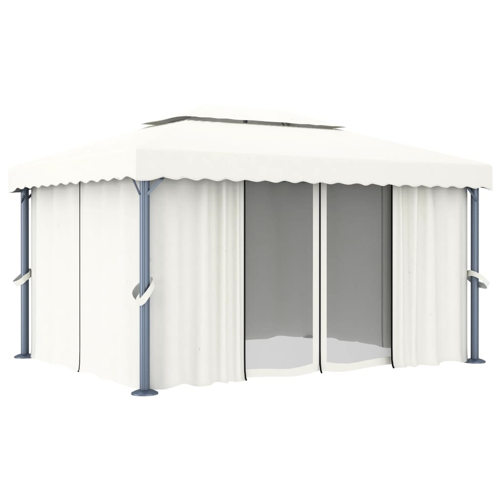 vidaXL Gazebo with Curtain 4x3 m Cream White Aluminium - Gazebos from vidaXL