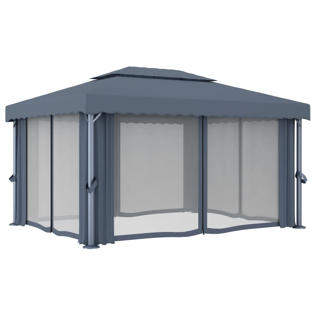 vidaXL Gazebo with Curtain 4x3 m Cream White Aluminium - Gazebos from vidaXL