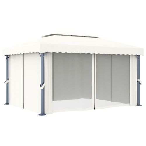 vidaXL Gazebo with Curtain 4x3 m Cream White Aluminium - Gazebos from vidaXL
