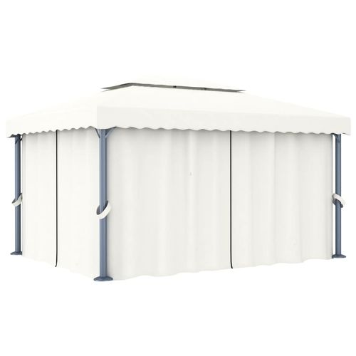 vidaXL Gazebo with Curtain 4x3 m Cream White Aluminium - Gazebos from vidaXL