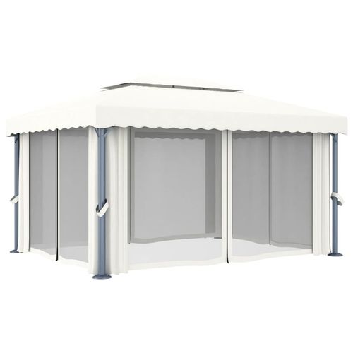vidaXL Gazebo with Curtain 4x3 m Cream White Aluminium - Gazebos from vidaXL