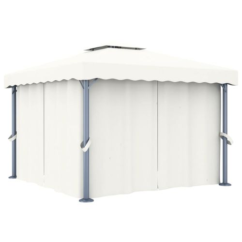 vidaXL Gazebo with Curtain 4x3 m Cream White Aluminium - Gazebos from vidaXL