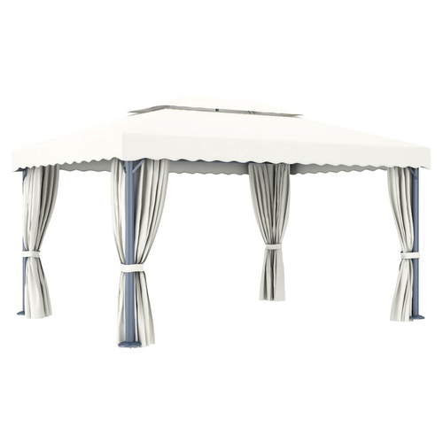 vidaXL Gazebo with Curtain 4x3 m Cream White Aluminium - Gazebos from vidaXL