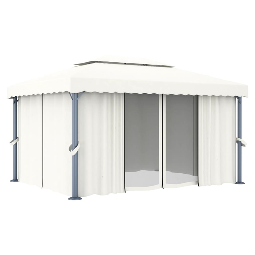 vidaXL Gazebo with Curtain 4x3 m Cream White Aluminium - Gazebos from vidaXL