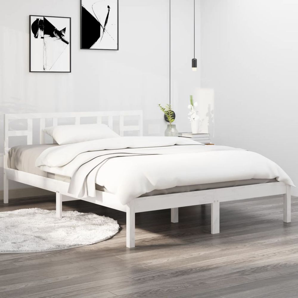 Bed Frame White Solid Wood 150x200 cm vidaXL King Size - King Size from vidaXL