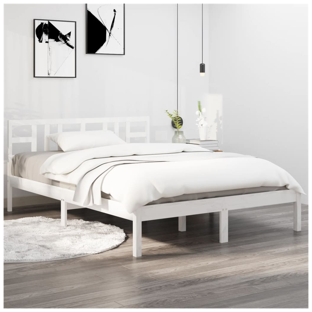 Bed Frame White Solid Wood 150x200 cm vidaXL King Size - King Size from vidaXL
