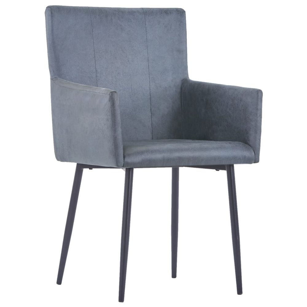 Dining Chairs with Armrests 2 pcs vidaXL Grey Faux Suede Leather - Leather Chairs from vidaXL