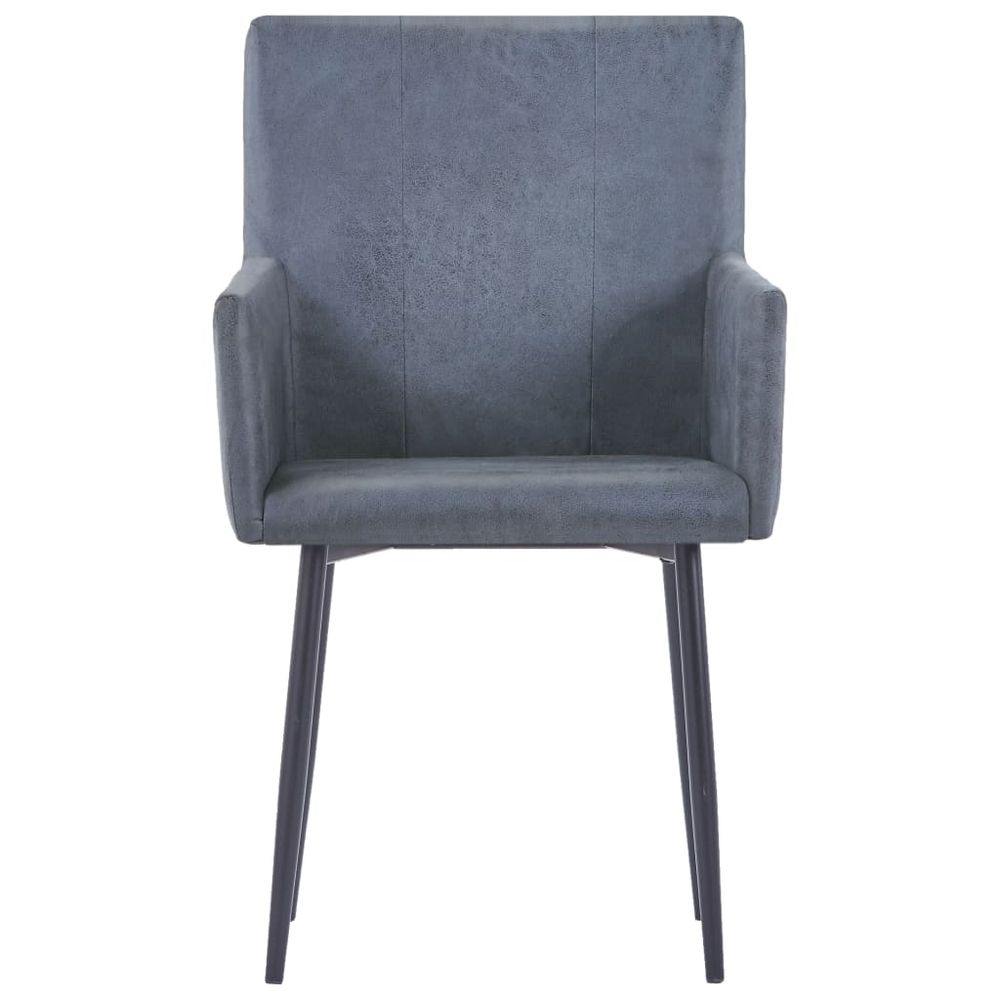 Dining Chairs with Armrests 2 pcs vidaXL Grey Faux Suede Leather - Leather Chairs from vidaXL