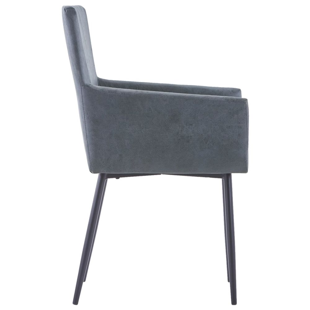 Dining Chairs with Armrests 2 pcs vidaXL Grey Faux Suede Leather - Leather Chairs from vidaXL