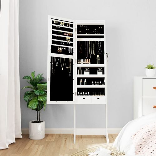 vidaXL Mirror Jewellery Cabinet with LED Lights Free Standing White - Mirror from vidaXL