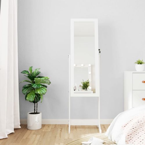 vidaXL Mirror Jewellery Cabinet with LED Lights Free Standing White - Mirror from vidaXL