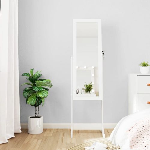 vidaXL Mirror Jewellery Cabinet with LED Lights Free Standing White - Mirror from vidaXL