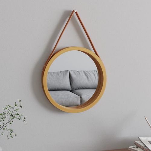 vidaXL Wall Mirror with Strap Gold Ø 35 cm - Mirror from vidaXL