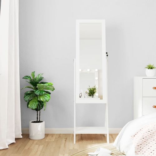 vidaXL Mirror Jewellery Cabinet with LED Lights Free Standing White - Mirror from vidaXL