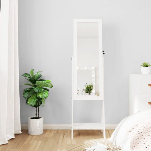 vidaXL Mirror Jewellery Cabinet with LED Lights Free Standing White - Mirror from vidaXL