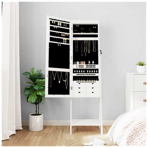 vidaXL Mirror Jewellery Cabinet with LED Lights Free Standing White - Mirror from vidaXL