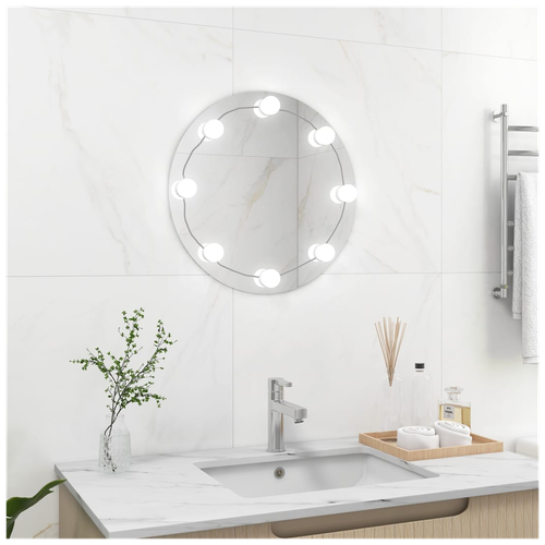 vidaXL Wall Mirror with LED Lights Round Glass - Mirror from vidaXL