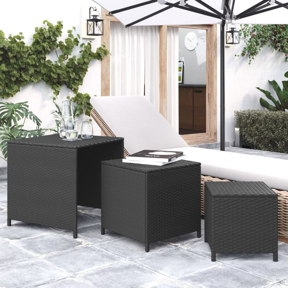 Nesting Tables 3 pcs vidaXL Black Poly Rattan - Nest of Tables from vidaXL