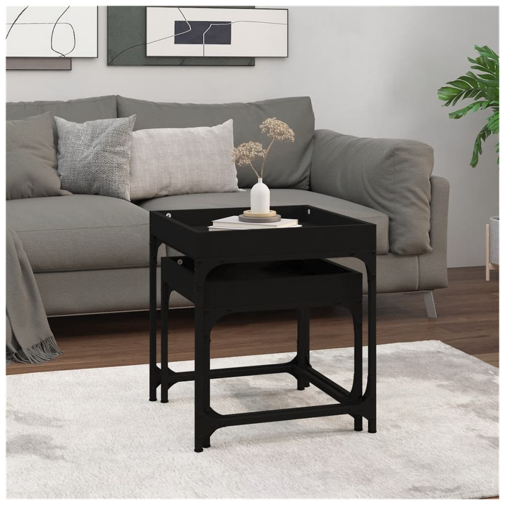 vidaXL Side Tables 2 pcs Black Engineered Wood - Nest of Tables from vidaXL