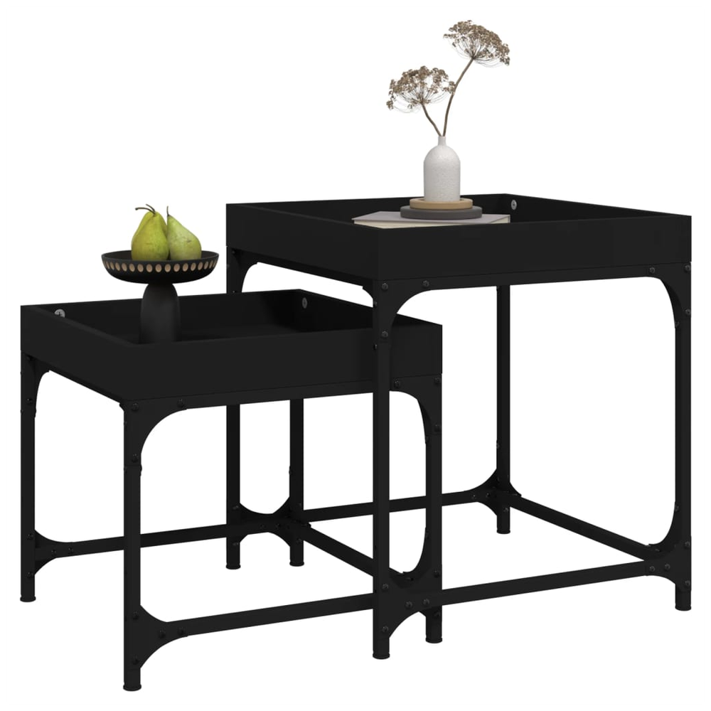 vidaXL Side Tables 2 pcs Black Engineered Wood - Nest of Tables from vidaXL