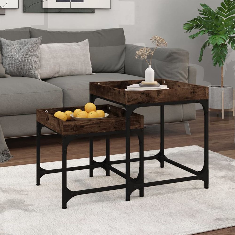 vidaXL Side Tables 2 pcs Black Engineered Wood - Nest of Tables from vidaXL
