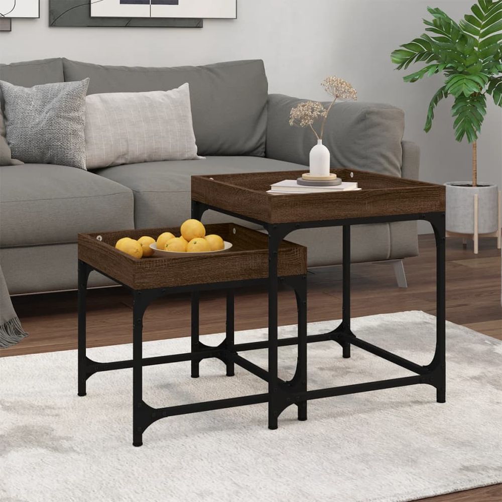 vidaXL Side Tables 2 pcs Black Engineered Wood - Nest of Tables from vidaXL