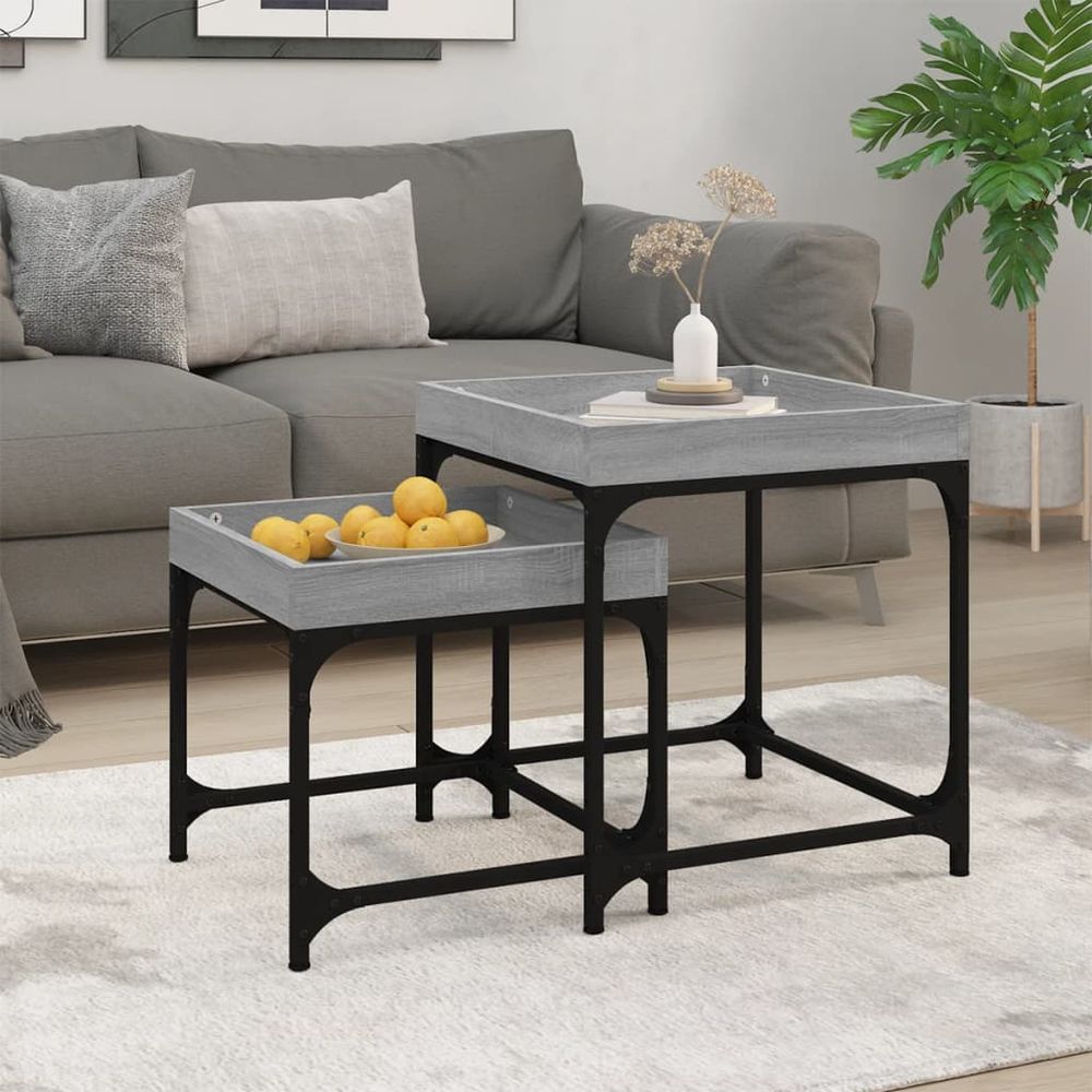 vidaXL Side Tables 2 pcs Black Engineered Wood - Nest of Tables from vidaXL