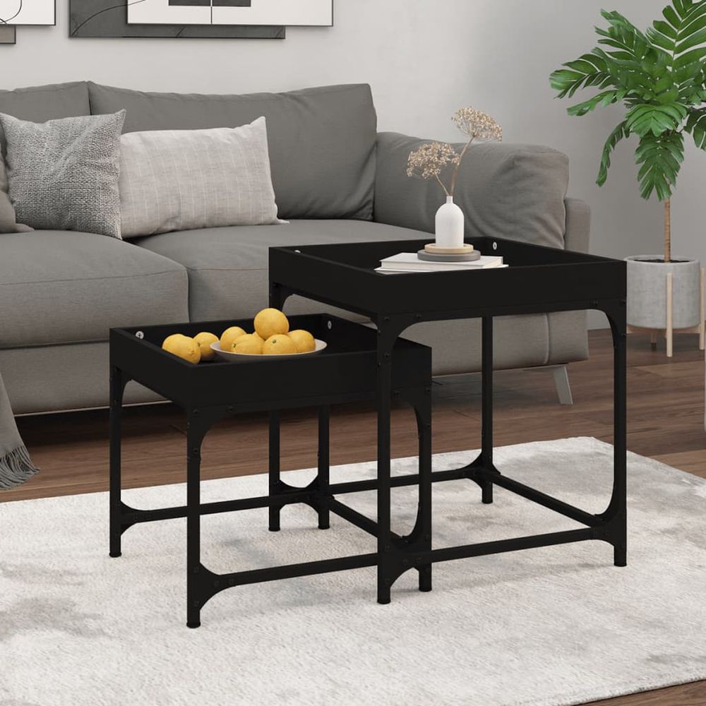 vidaXL Side Tables 2 pcs Black Engineered Wood - Nest of Tables from vidaXL