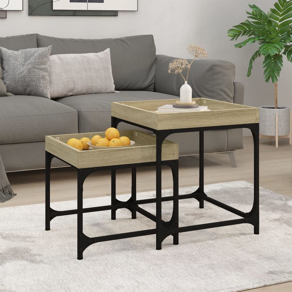 vidaXL Side Tables 2 pcs Black Engineered Wood - Nest of Tables from vidaXL