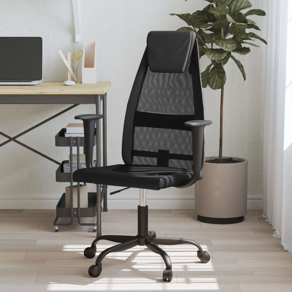 vidaXL Office Chair Black Mesh Fabric and Faux Leather - Office Chair from vidaXL