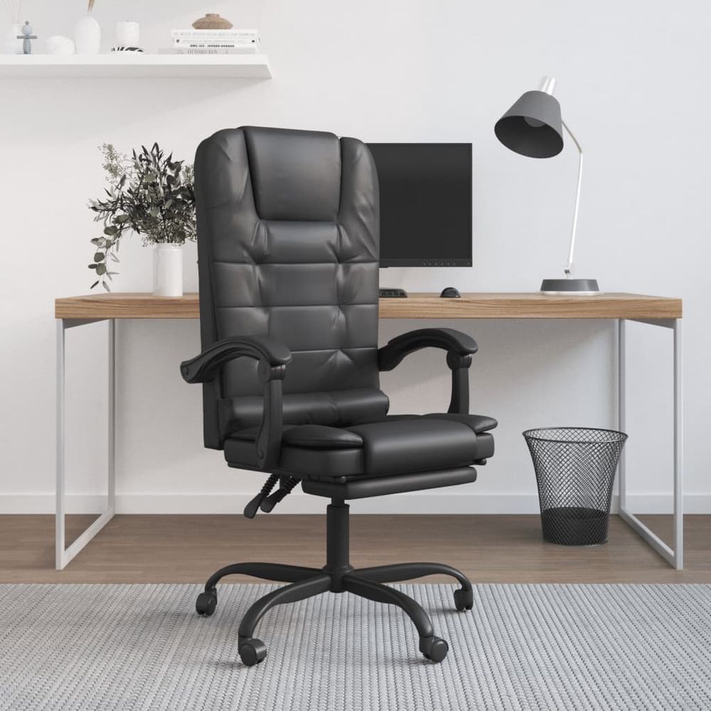 Massage Reclining Office Chair Black Faux Leather - Office Chair from vidaXL