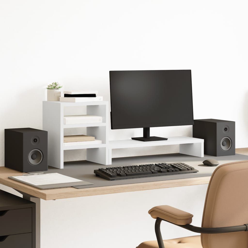 vidaXL Monitor Stand with Desk Organiser White Engineered Wood - Office Storage from vidaXL
