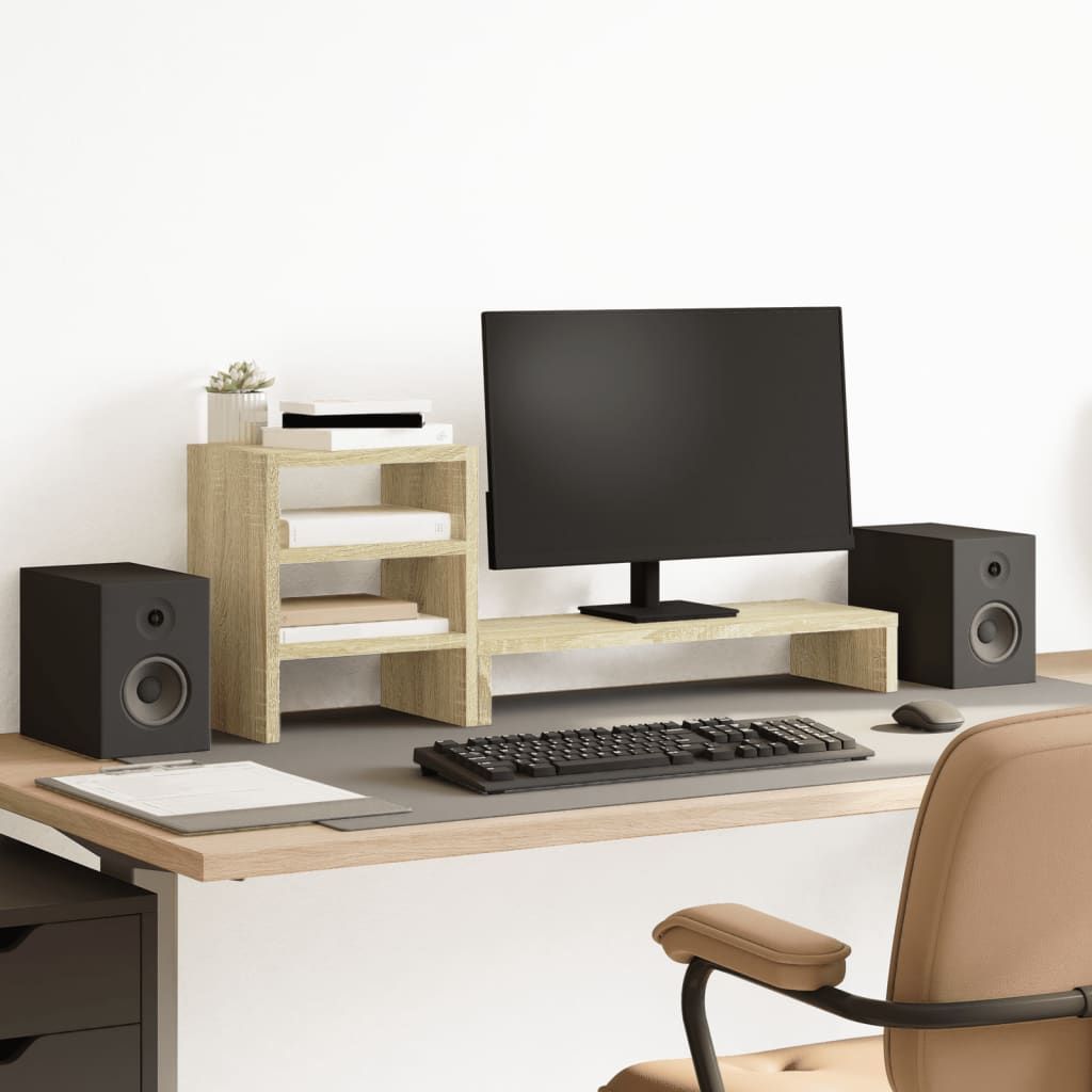 vidaXL Monitor Stand with Desk Organiser White Engineered Wood - Office Storage from vidaXL