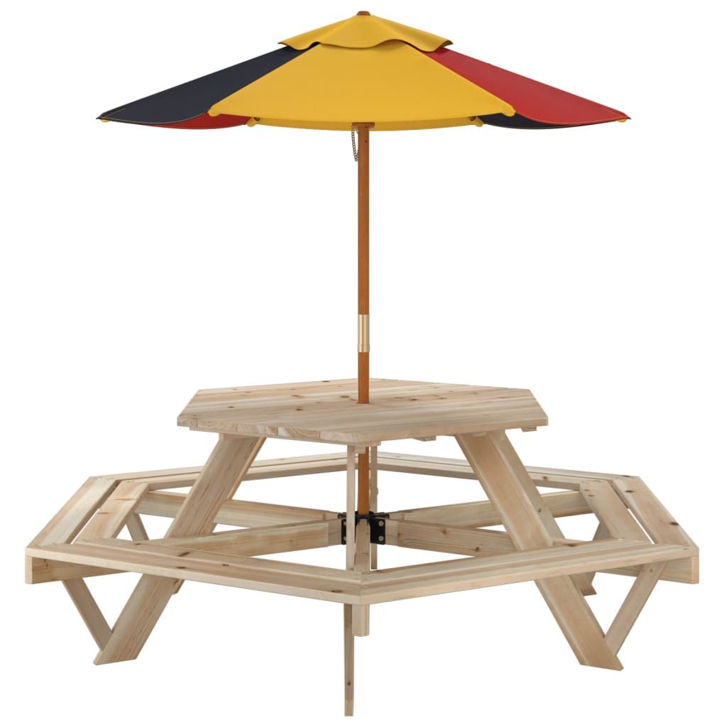 vidaXL Picnic Table for 6 Kids with Benches Hexagon Solid Wood Fir - Picnic Tables from vidaXL