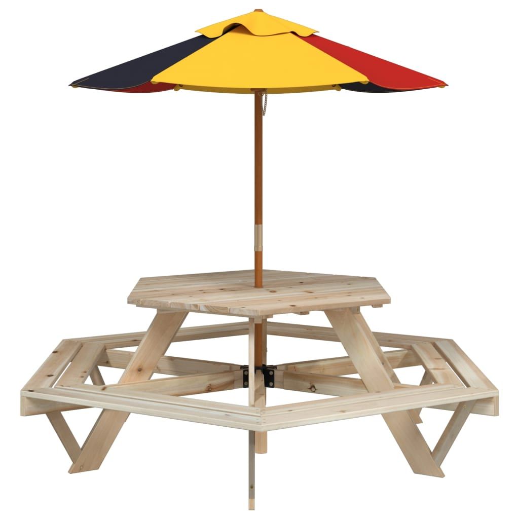 vidaXL Picnic Table for 6 Kids with Benches Hexagon Solid Wood Fir - Picnic Tables from vidaXL