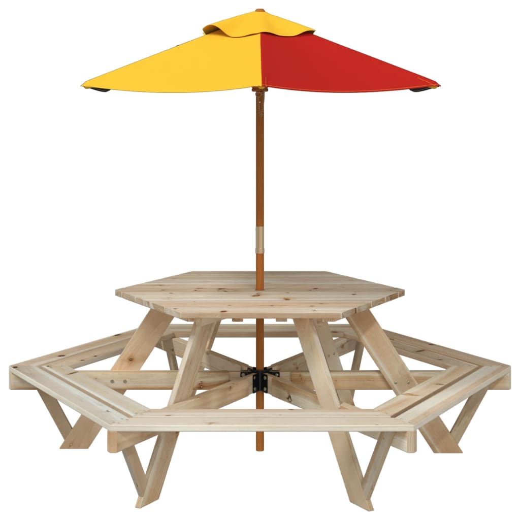 vidaXL Picnic Table for 6 Kids with Benches Hexagon Solid Wood Fir - Picnic Tables from vidaXL