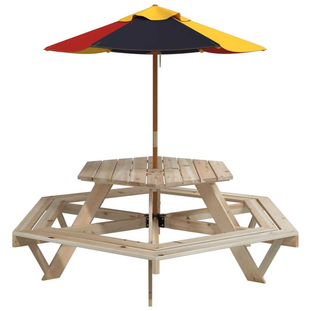 vidaXL Picnic Table for 6 Kids with Benches Hexagon Solid Wood Fir - Picnic Tables from vidaXL