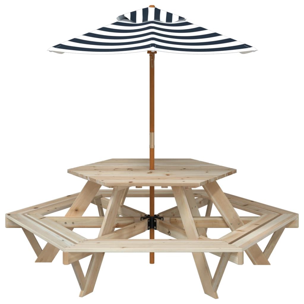 vidaXL Picnic Table for 6 Kids with Benches Hexagon Solid Wood Fir - Picnic Tables from vidaXL