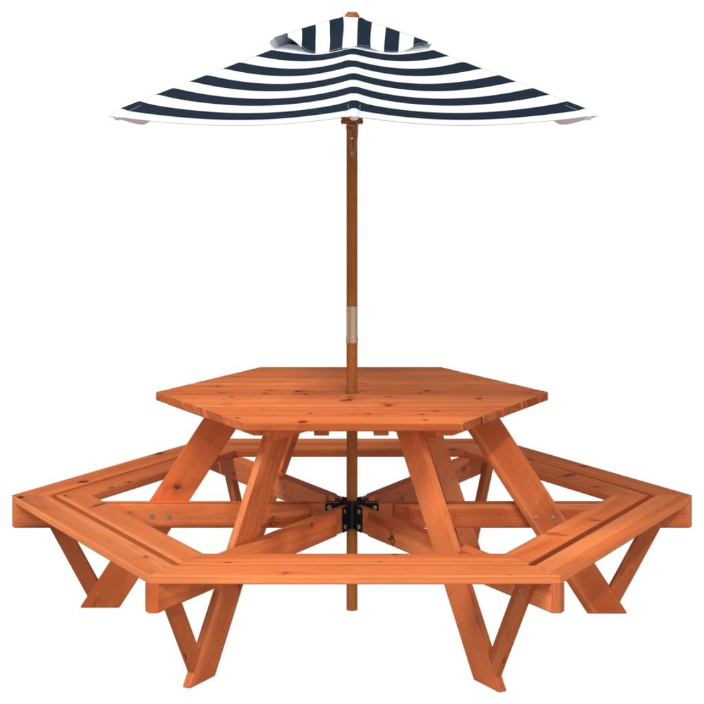 vidaXL Picnic Table for 6 Kids with Benches Hexagon Solid Wood Fir - Picnic Tables from vidaXL
