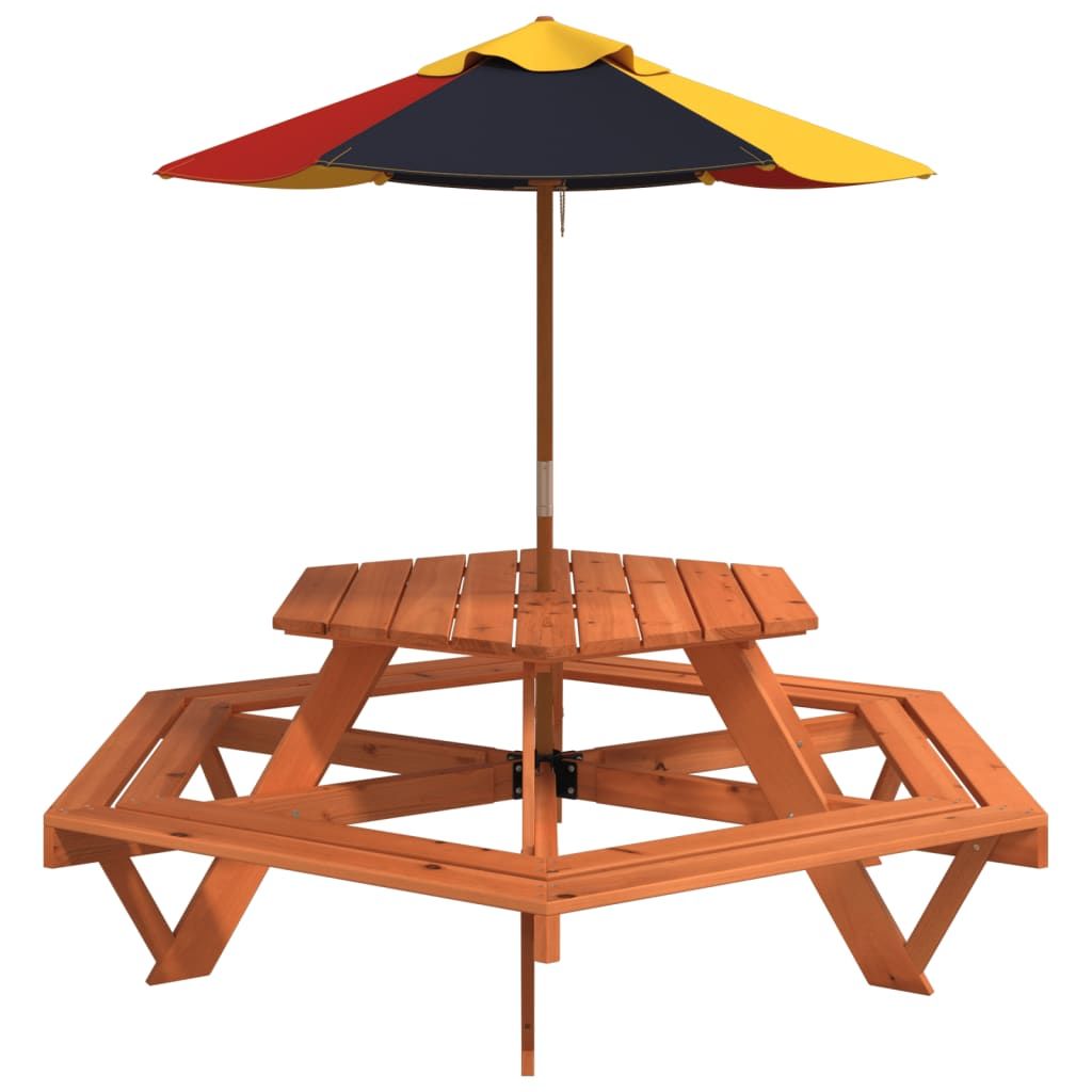 vidaXL Picnic Table for 6 Kids with Benches Hexagon Solid Wood Fir - Picnic Tables from vidaXL