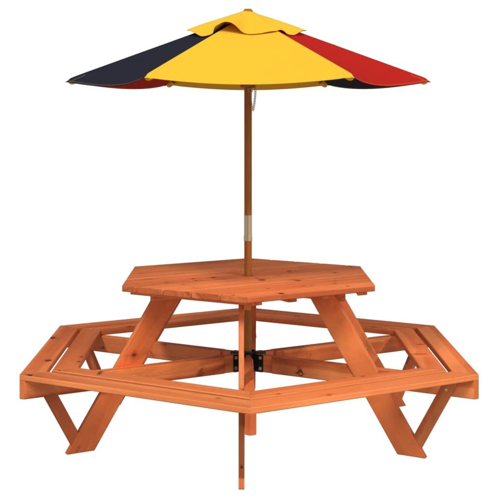vidaXL Picnic Table for 6 Kids with Benches Hexagon Solid Wood Fir - Picnic Tables from vidaXL
