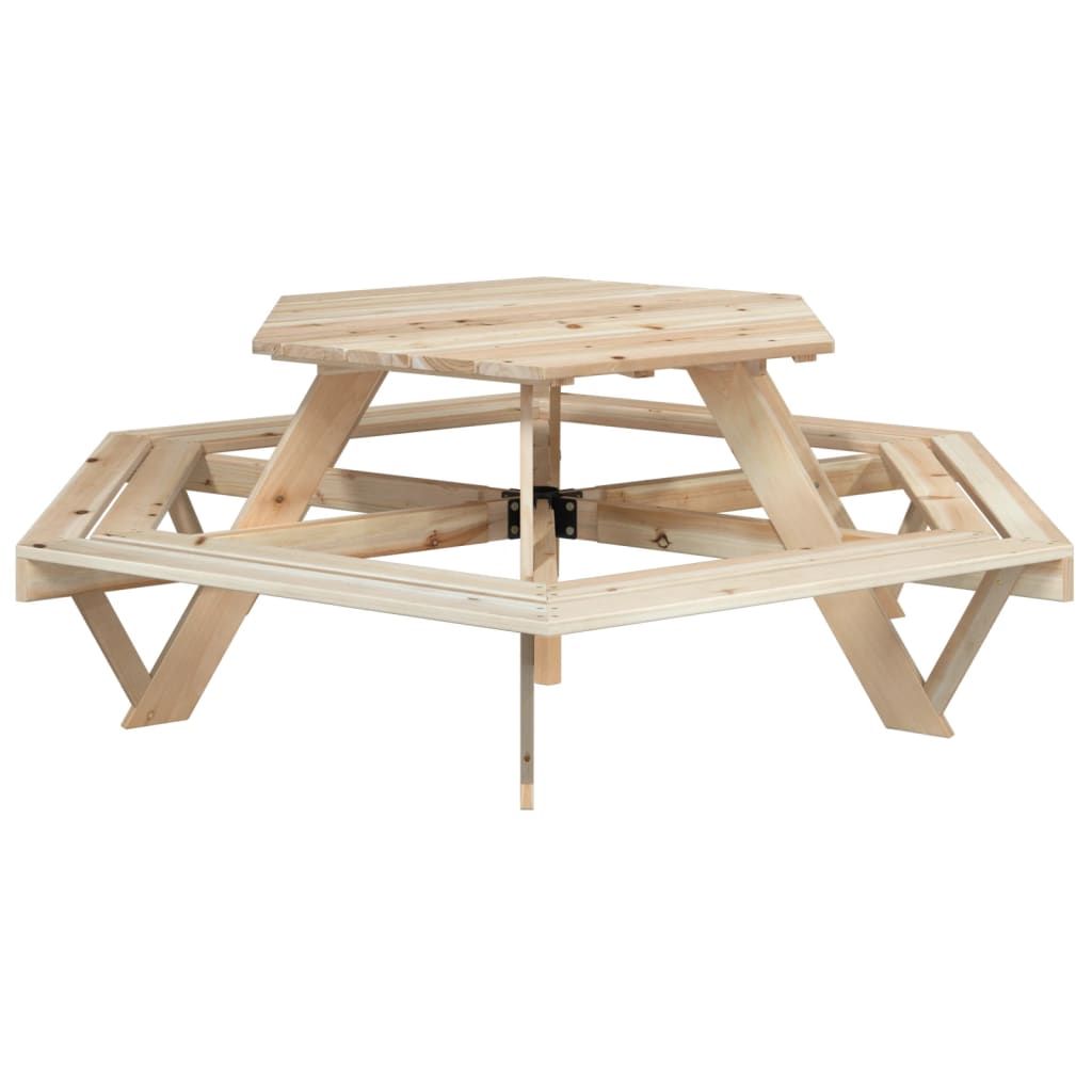 vidaXL Picnic Table for 6 Kids with Benches Hexagon Solid Wood Fir - Picnic Tables from vidaXL