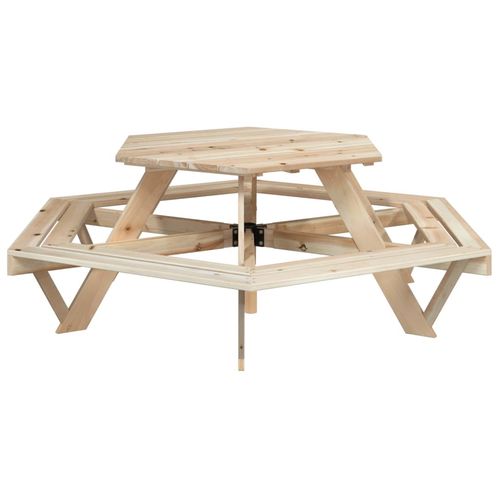 vidaXL Picnic Table for 6 Kids with Benches Hexagon Solid Wood Fir - Picnic Tables from vidaXL