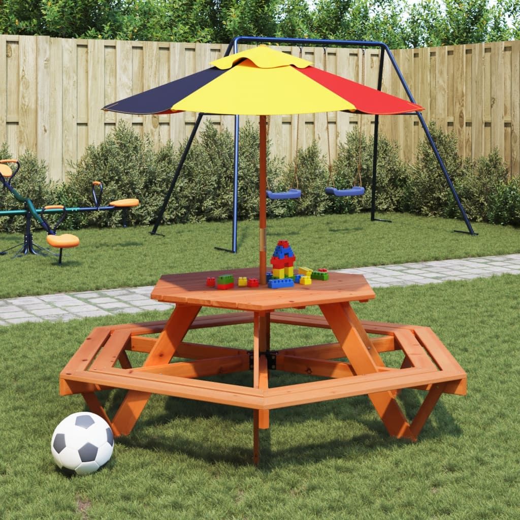 vidaXL Picnic Table for 6 Kids with Benches Hexagon Solid Wood Fir - Picnic Tables from vidaXL