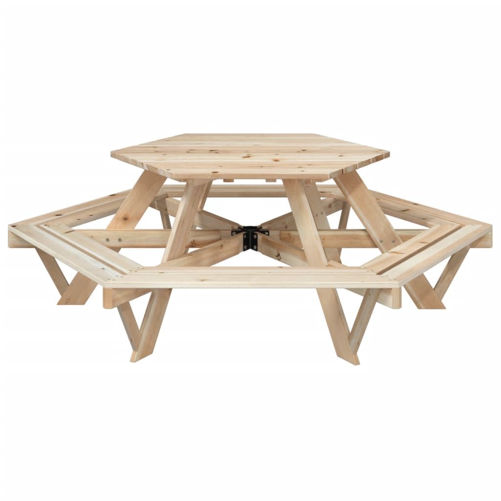vidaXL Picnic Table for 6 Kids with Benches Hexagon Solid Wood Fir - Picnic Tables from vidaXL