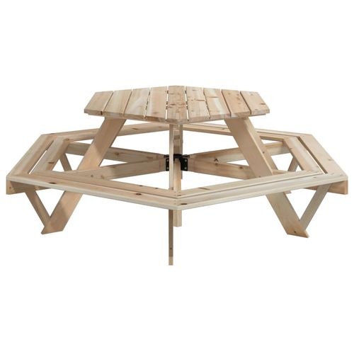 vidaXL Picnic Table for 6 Kids with Benches Hexagon Solid Wood Fir - Picnic Tables from vidaXL