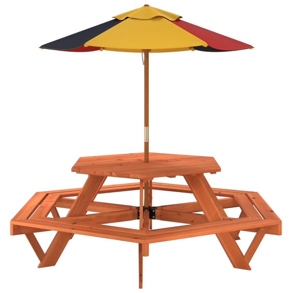 vidaXL Picnic Table for 6 Kids with Benches Hexagon Solid Wood Fir - Picnic Tables from vidaXL